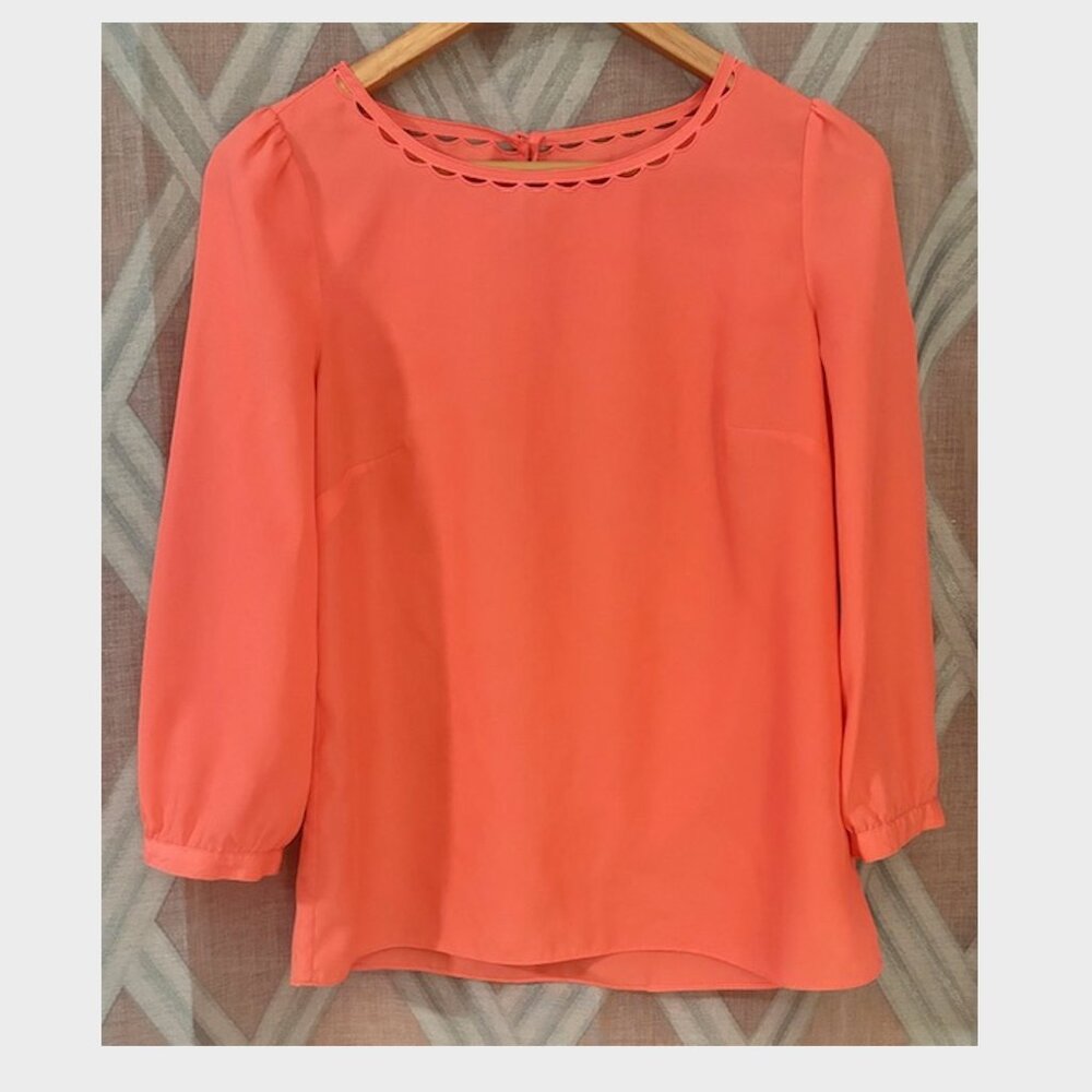 Peach J.Crew Blouse with Round Embroidered Neckline